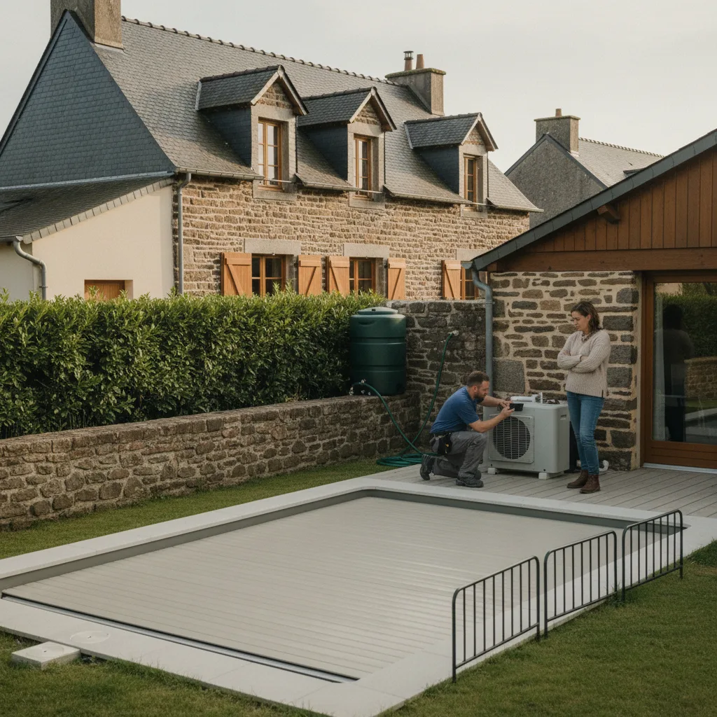 Piscine familiale &agrave; Aurillac, int&eacute;gr&eacute;e dans un jardin en climat de moyenne montagne