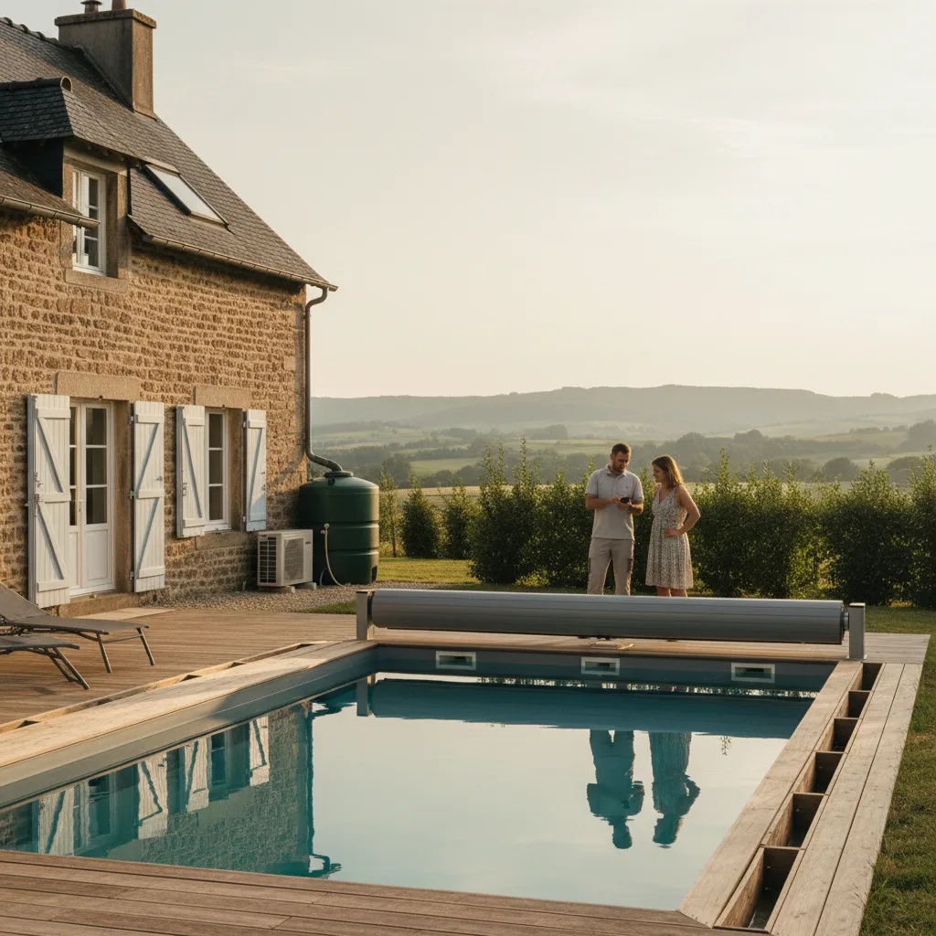 R&eacute;novation de piscine avec volet de s&eacute;curit&eacute; et terrasse bois
